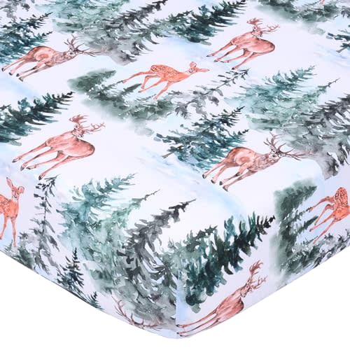 JISEN Fitted Crib Sheets 1 Piece Soft Breathable Baby Crib Sheets for Standard Crib and Toddler Mattress Baby Bed Sheets for Crib for Baby Boys Girls Neutral 28x52 Inch Woodland Animals