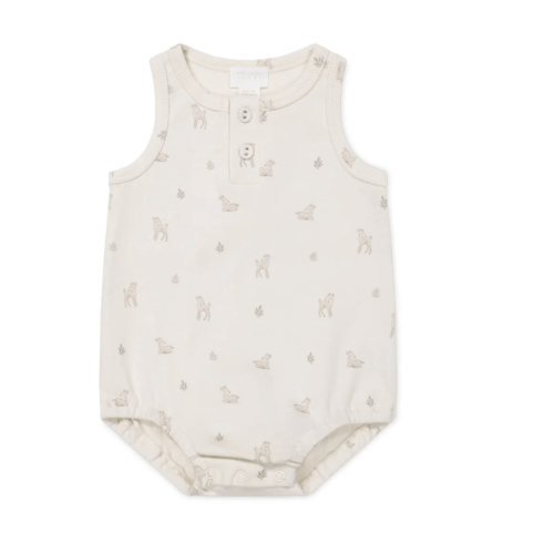 Pima Cotton Noah Playsuit - Fable Deer Cloud