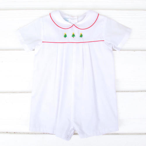 Christmas Tree Embroidery White Shortall