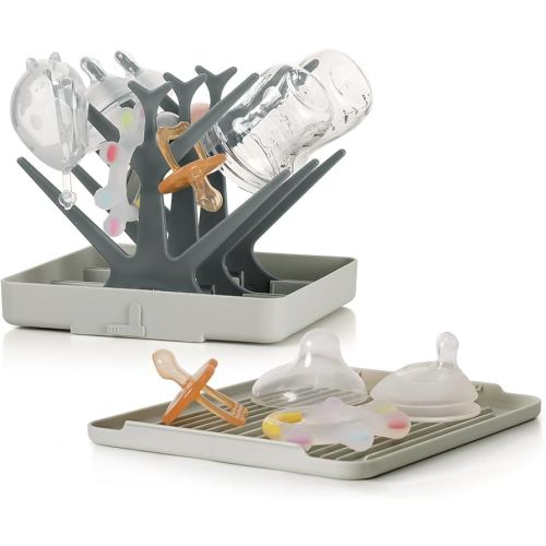 haakaa Portable Baby Bottle Drying Rack with Tray, Space Saving Bottle Drying Tree for Bottles/Pump Parts/Pacifiers,Easy-Store Dryer Rack Great for Home & Travel, BPA Free (Grey)