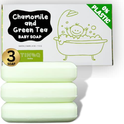 TINOQ Hypoallergenic Organic Baby Soap Bar - Chamomile & Green Tea Oil - Gentle Cleansing Body Wash for Sensitive Skin | Babies, Toddlers, and Kids | 3-Pack