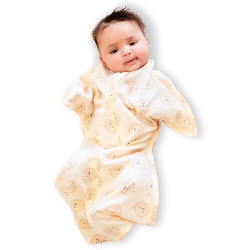 SleepingBaby Zipadee-Zip Transition Swaddle - Cozy Baby Swaddle Blanket with Zipper Convenience - Roomy Wearable Blanket for Easy Diaper Changes - Lions, X-Small (3-6 Month)