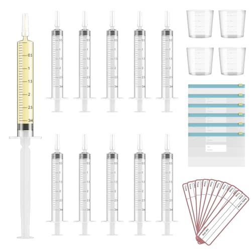 60 Sets 3Ml Colostrum Collector Kit Include 60 3ml No Needle Sterile Syringes with Cap, 4 Measuring Cup, 6 Zip-Lock Storage Bags, 60 Labels for Breast Milk Collector