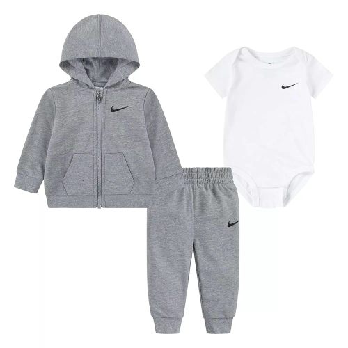 Nike Baby Boy Full Zip Hoodie, Bodysuit And Sweatpants 3 Piece Set (G(56L940-042)/W, Newborn)