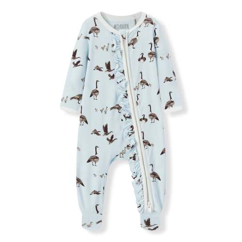 Goose Luxe Stretch Ruffle Footed Romper