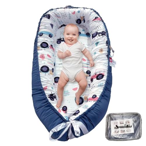 Baby Lounger, 100% Breathable Cotton Baby nest, Portable Infant Lounger (Blue)