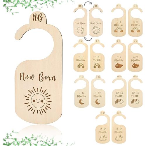 ibwaae Wooden Baby Closet Size Divider Organizer Hanger Clothing Dividers for Newborn Nursery Decor Infant to 24 Months (Double side)