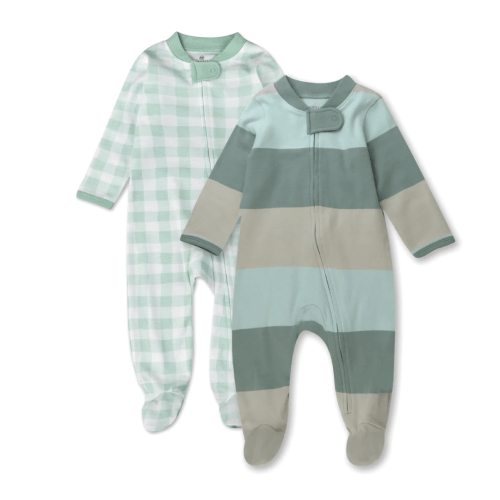 2-Pack Organic Cotton Sleep & Plays | Honest Baby Clothing - Jumbo Striped Sage 3-6 months
