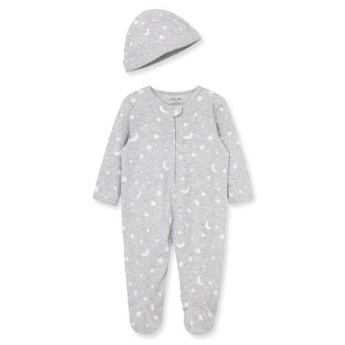 Moon & Stars 2-Way-Zip Footed One-Piece and Hat