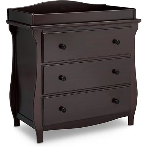 Delta Children Lancaster 3 Drawer Dresser with Changing Top and Interlocking Drawers - Greenguard Gold Certified, Dark Chocolate