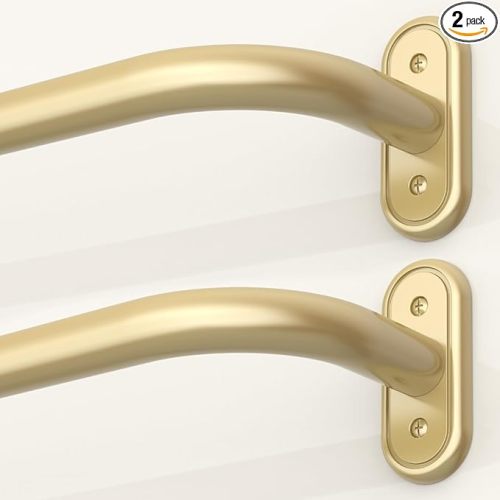 2 Pack Wrap Around Curtain Rods Gold, Blackout Heavy Duty Curtain Pole for Windows 28 to 48 Inch, 1" Decorative Room Darkening Curved Modern Drapery Rod (Gold/Unique Design/All Metal)