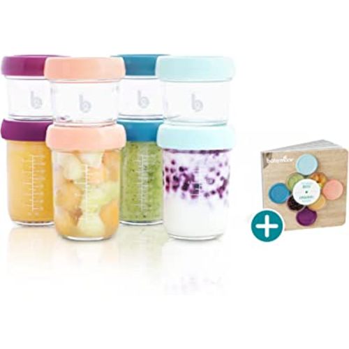 Babymoov Glass Food Storage Containers | Leak Proof Stackable & Reusable Glass Jars (Pick Your Set Size), X8