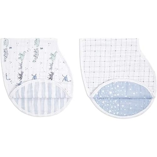 aden + anais 100% Cotton Muslin Burpy Bib – Multi-Use, Absorbent 4-Layer Burp Cloth and Full-Coverage Snap-Closure Baby Bib in One, Lap-Shoulder Drool Cloth, 22.5” X 11”, 2-Pack, Rising Star