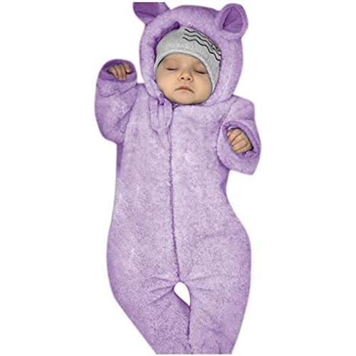 Newborn Baby Cartoon Bear Snowsuit Warm Fleece Hooded Romper Jumpsuit Onesie Thicken Zipper Outerwear for 0-12 M