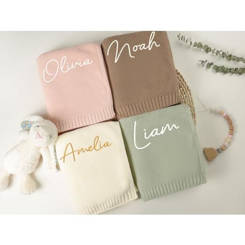 Personalized Knit Baby Blanket: Embroidered Cotton Newborn Gift