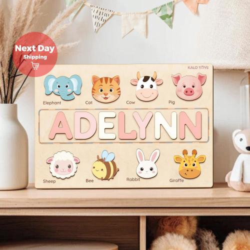 Wooden Busy Board Puzzle, Baby Gift, First Birthday Gift, Personalized Name Puzzle Toy, Baby Girl Gift, Wood Toys, One Year Old Easter gift