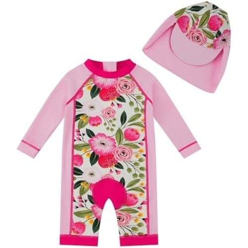 upandfast Baby/Toddler Swimsuit UPF 50+ Sun Protection One Piece Zipper Bathing Suit with Sun Hat Infant Beach Swimwear