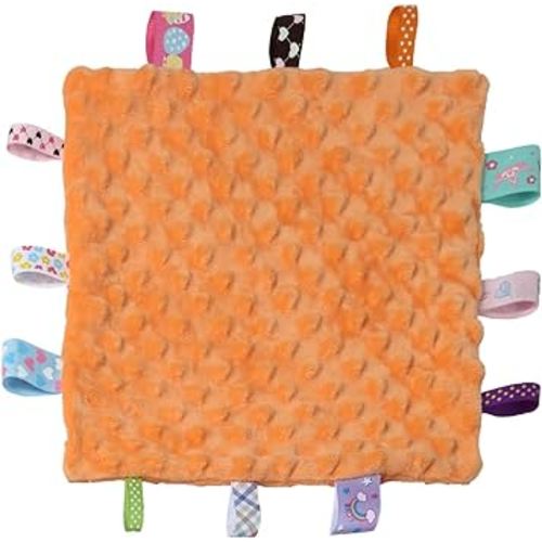 CREVENT Tag Security Blankets for Babies, Soft Small Loveys for Girls Boys, Baby Comforter Sensory Blanket, Great Gifts for Birthday Baby Shower (10"X10" Orange Tag)