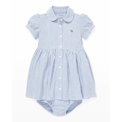 Yarn-Dyed Oxford Mesh Stripe Dress w/ Matching Bloomers, Size 12M