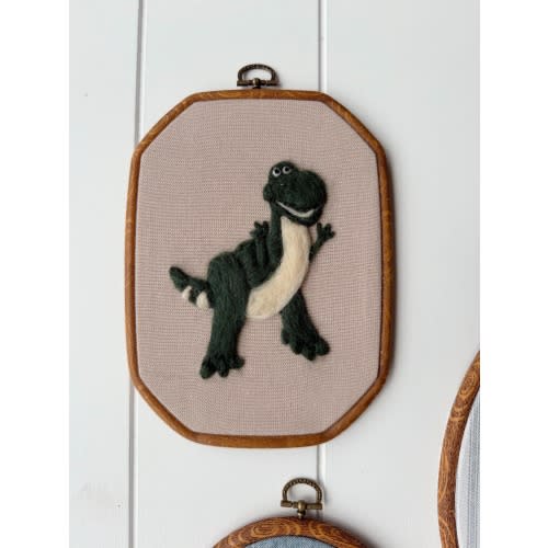 Handmade Needle Felt Boy Room Decor | Nostalgic Childhood Toy Inspired Wall Art Set | Cowboy, Space Ranger, Dinosaur & Pig Hoops