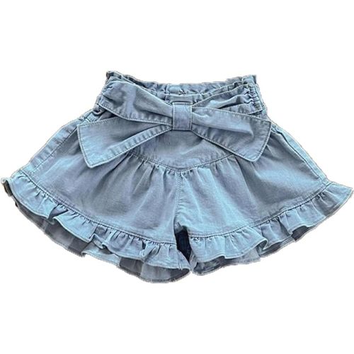 Girls Denim Shorts 2 Layers Ruffles Lace Kids Baby Workout Fashion Skirt Shorts Summer Beach Sports Short Pants