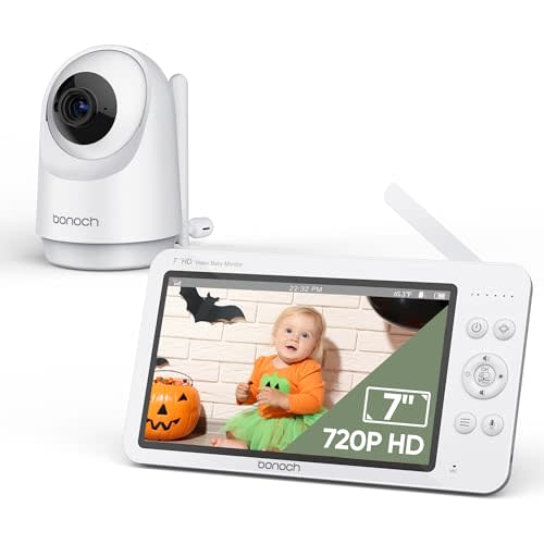 bonoch MegaView Baby Monitor with Camera and Audio, 7" 720P HD Video Baby Monitor No WiFi, 6000mAh Battery, VOX Mode, Auto Night Vision, Hack Proof, Remote PTZ, 8 Lullabies Baby Camera Monitor