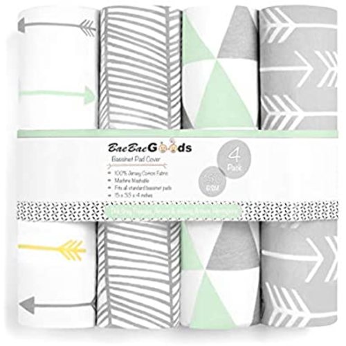 Bassinet Bed Sheets – Premium Bassinet Fitted Sheets 4 Pack – 100% Jersey Knit Cotton Cradle Sheets – Bassinet Bedding for Standard Size Oval or Halo Bassinet Pads – Bassinet Sheet for Boy & Girl