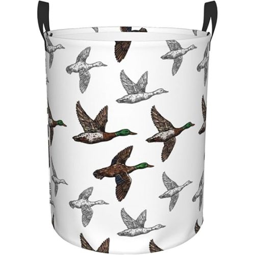 Laundry Basket Duck Mallard Room Decor,Round Laundry Hamper Waterproof Dirty Clothes Hamper Collapsible Laundry Baskets With Handles,Toy/Clothes Storage Basket For Bedroom Home Dorm Bathroom Decor