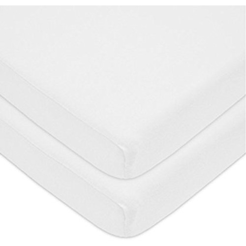 American Baby Company 2 Pack 100% Natural Cotton Value Jersey Knit Fitted Pack N Play Playard Sheet, White, Soft Breathable, for Boys and Girls - 27 x 39 Inch (Pack of 2)