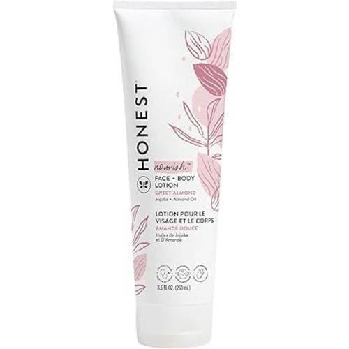 The Honest Company Hydrating Face and Body Lotion, Fast Absorbing, Naturally Derived, Hypoallergenic, Sweet Almond Nourish, 8.5 fl oz