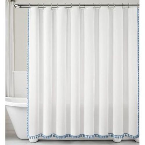 Recycled Cotton Tassel Blue White Shower Curtain - 72"x72"