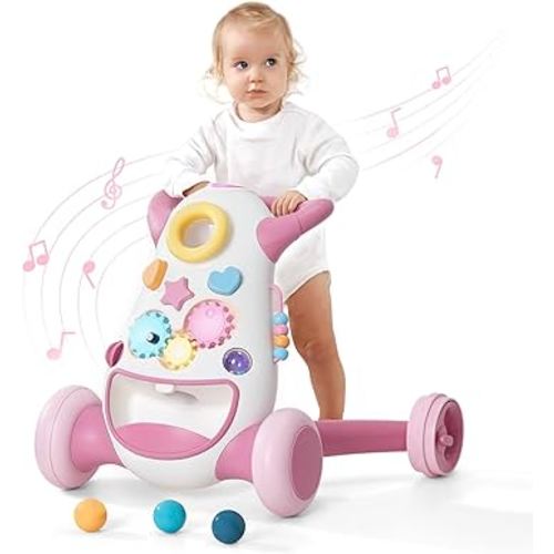 KÜB Montessori Baby Walker - Interactive Push Toy for Toddlers Learning to Walk with Soft Music & Lights, Adjustable Speed & Non-Slip Wheels, Educational Activity Center