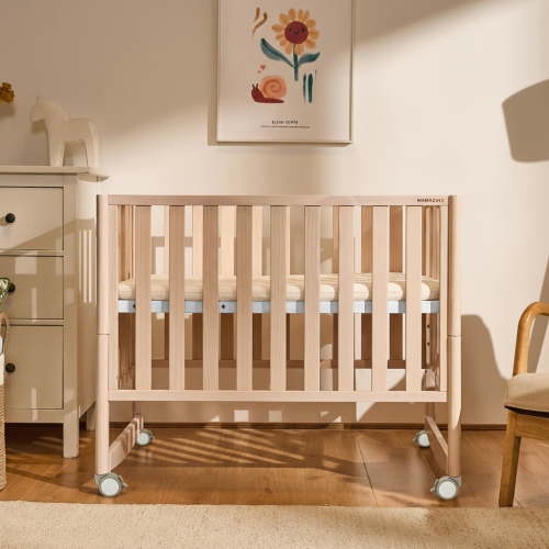 Mamazing 7-in-1 Convertible Baby Crib with mattress, 4 Adjustable Heights Pinewood Foldable Infant Cradle Converts to Twin Bed Playpen Mini Sofa