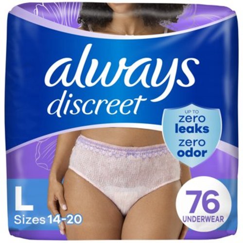 Always Discreet Adult Incontinence Underwear for Women and Postpartum Underwear, L, 76 Count