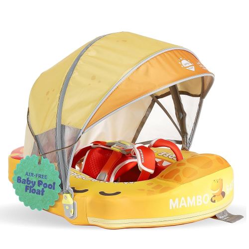 MAMBOBABYFLOAT Sunny Navigator Baby Pool Float with Canopy — Safe, Comfortable, Adjustable Axolotl Pool Float w/Sun Protection, Air-Free Foam Technology, 5-Way Buckle System
