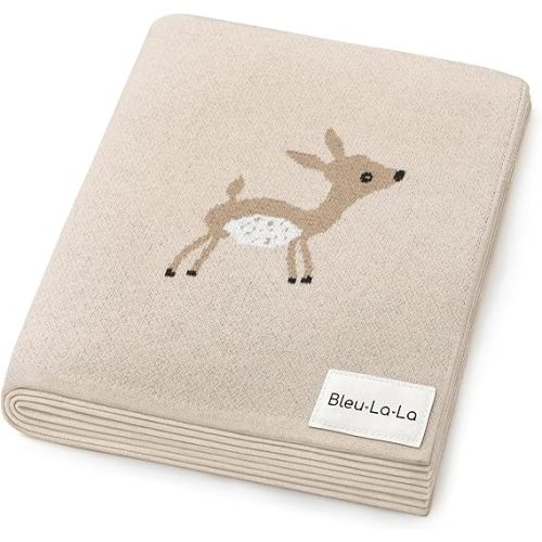 Knit Baby Swaddle Blanket - 100% Cotton Soft Cozy Receiving Swaddling Stroller Blanket Quilt for Shower Gift Registry for Newborns Infants Toddlers Gender Neutral (Deer - Taupe)