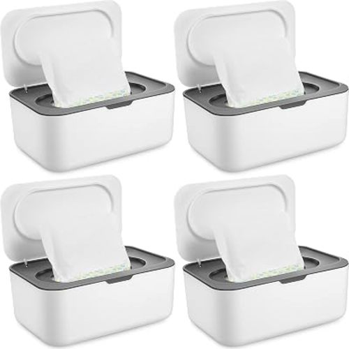 4 Pieces Wipes Dispenser Baby Wipes Case Container Case Wet Wipe Holder with Sealing Design Refillable Baby Wipe Dispenser Easy Open and Close (Gray)