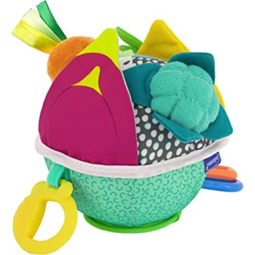 Infantino Busy Lil’ Sensory Ball - 9 Activities, Teether, Selfie Mirror, Rattle Sounds, Encourages Fine and Gross Motor Skill Development, for Babies 3M+