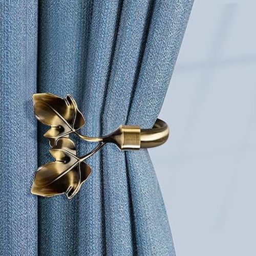 HIKMLK Leaf Shaped Curtain Tieback Holdbacks 2pcs, Handmade Metal Curtain Side Holders for Wall, Curtain Hook Pull Backs for Drapes Window Decoration