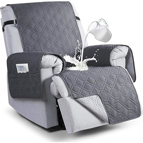 VANSOFY 100% Waterproof Recliner Chair Covers, Recliner Cover Non-Slip Dog Chair Cover Furniture Protector Washable Slipcover with Pocket, Elastic Straps for Pets, Dogs(Dark Gray, 28")