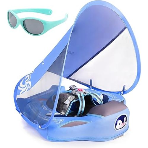 Mambobaby Float with Canopy and Tail New Upgraded Non-Inflatable Baby Pool Float Mambo Float Swim Trainer Solid Infant Swim Float Adjustable Pearl Foam Baby Swim Ring