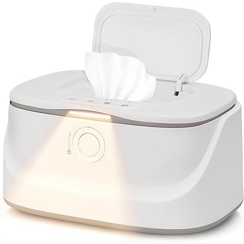 Baby Wipe Warmer with Night Light and 3 Heat Modes, Baby Shower Gifts for Mom, Wipe Warmer and Baby Wet Wipes Dispenser for Large Wipes, Wipes Warmer for Newborn Baby, Calentador De Wipes para Bebes