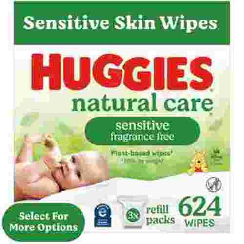Huggies Natural Care Sensitive Baby Wipes, Hypoallergenic, Dermatologist Tested, 3 Refills, 624 Ct