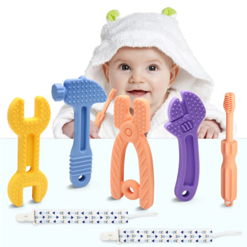 Baby Boy Toys - Baby Molar Teether Teething Toys 0-6 Months 6-12 - Soothe Babies Sore Gums Chew Toys - BPA Free Silicone - 7 Pack
