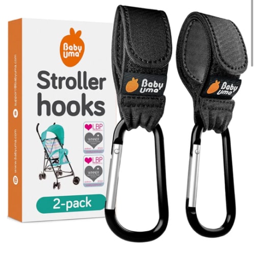 Baby Uma Stroller Hooks for Bags (2 Pack) - Universal Stroller Clips and Hooks, Non-Slip with One-Hand Opening, 11 lb Weight Capacity, Baby Travel Essential