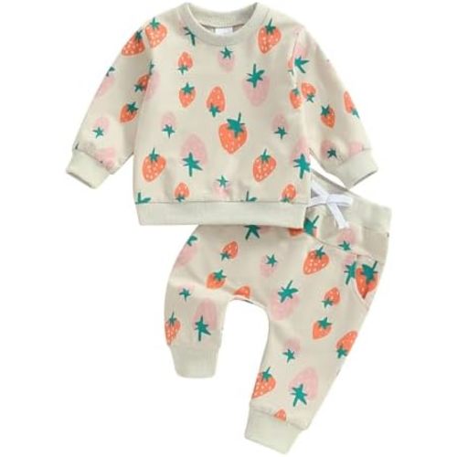 Kuriozud Toddler Baby Girl Fall Winter Clothes Cute Print Long Sleeve Crewneck Sweatshirt and Jogger Pants Set 2 Piece Outfit
