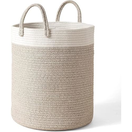 LA JOLIE MUSE Woven Basket Rope Storage Baskets - Large Cotton Organizer 16 x 14 x 14 Inches, Basket for Baby Blanket, Kids Toy Nursery Laundry Basket