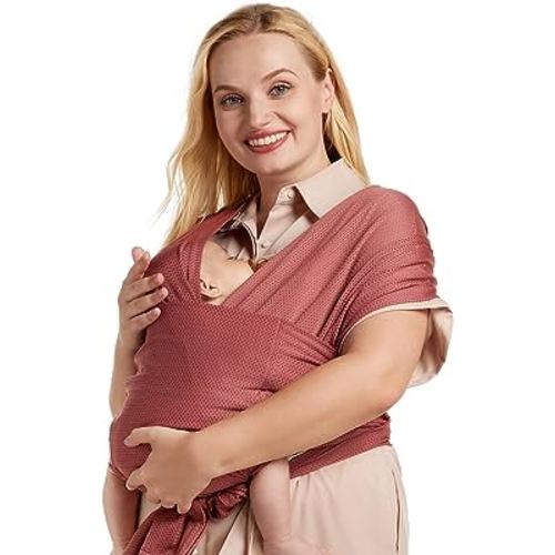 Momcozy Adjustable Buckle Baby Wrap Carrier Cooling Air-Mesh, Easy to Wear Baby Carrier Sling, Baby Carriers Newborn to Toddler 8-35lbs, Suit for Waist 27-47inch, Regular Date Red