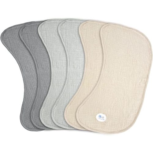 lulumoon Muslin Burp Cloths Sets - Large Cotton Burping Cloth Super Soft and Absorbent for Baby Boys and Girls 6pack (Grey)