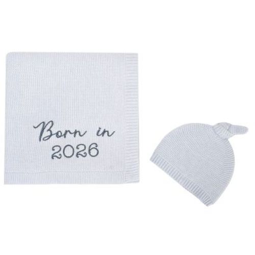BONBINI NEW YORK Baby Knit Hat & Blanket Set – 0–6 Months - Arctic Blue – Born in 2026